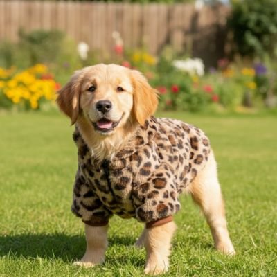 Manteau chien leopard brun dans un jardin