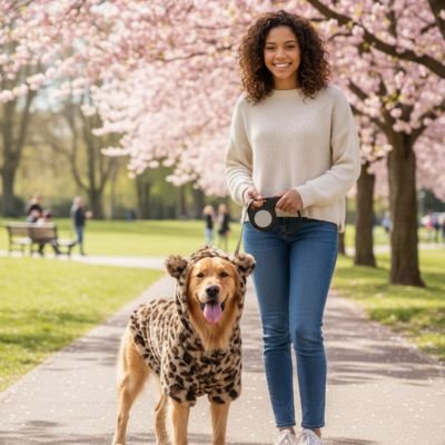 Manteau chien leopard brun promenade dans un parc