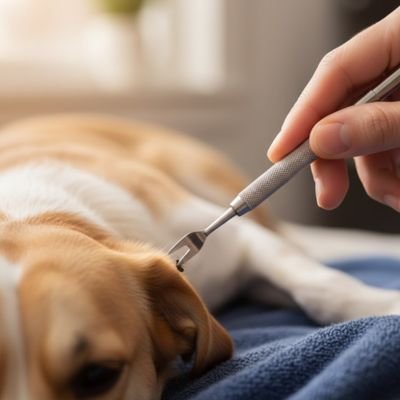 Pince à tique près de l'oreille du chien